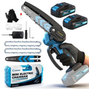 Saker 4/6-Inch Mini Chainsaw -3000mAh Long-Lasting Battery Power (2PCS), Upgraded Pure Copper Motor, One-Handed Electric Saw for Men & Women, Portable Wood Cutting Garden Tool Gifts