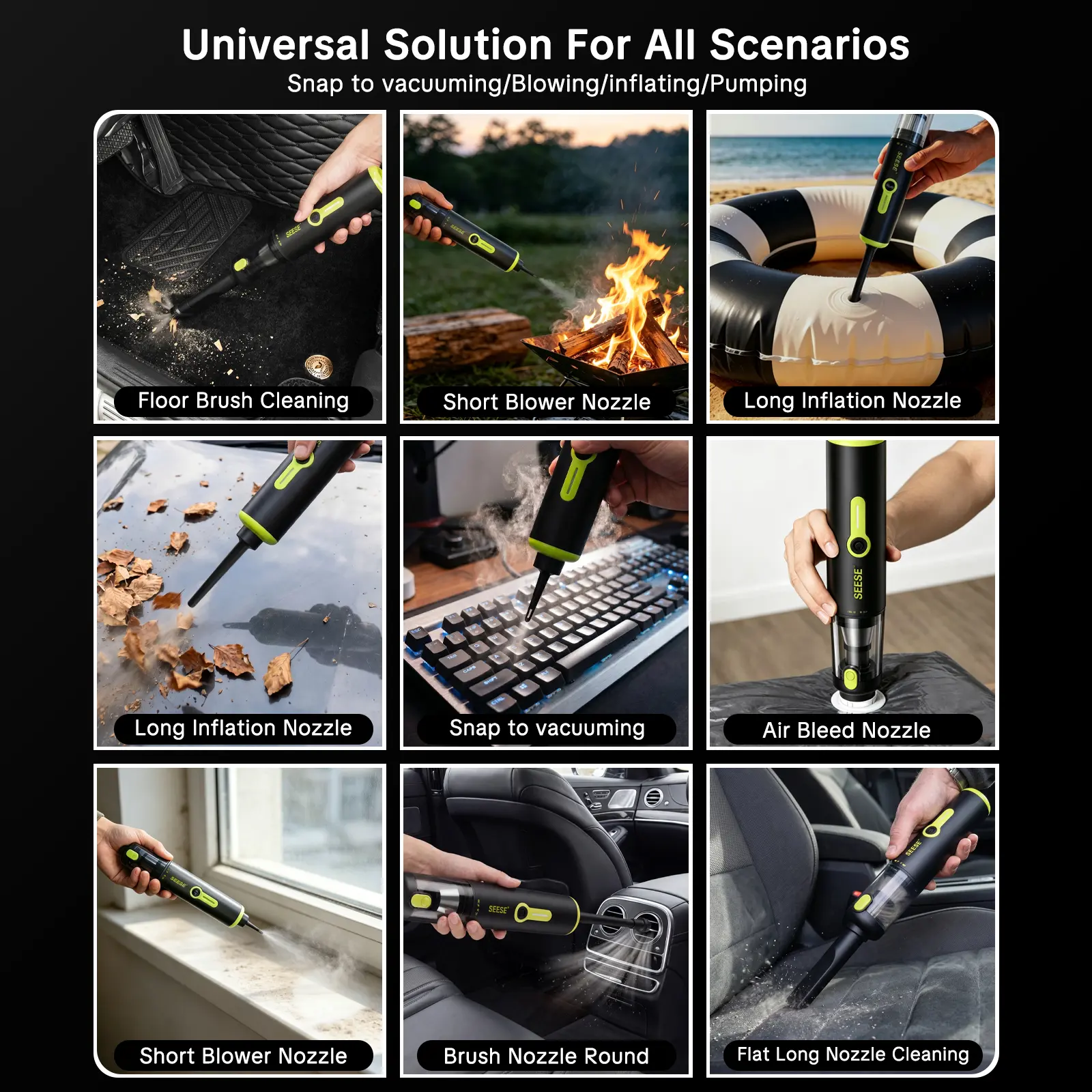 SEESE Car Vacuum Portable Cordless, 20000Pa 2 in 1 Vacuum Cleaner&Air Duster, 100W Brushless Motor Handheld Vacuum Cordless with 6000mAh Battery, Multi-Nozzles for Car, Home, Office, Pet - Image 2