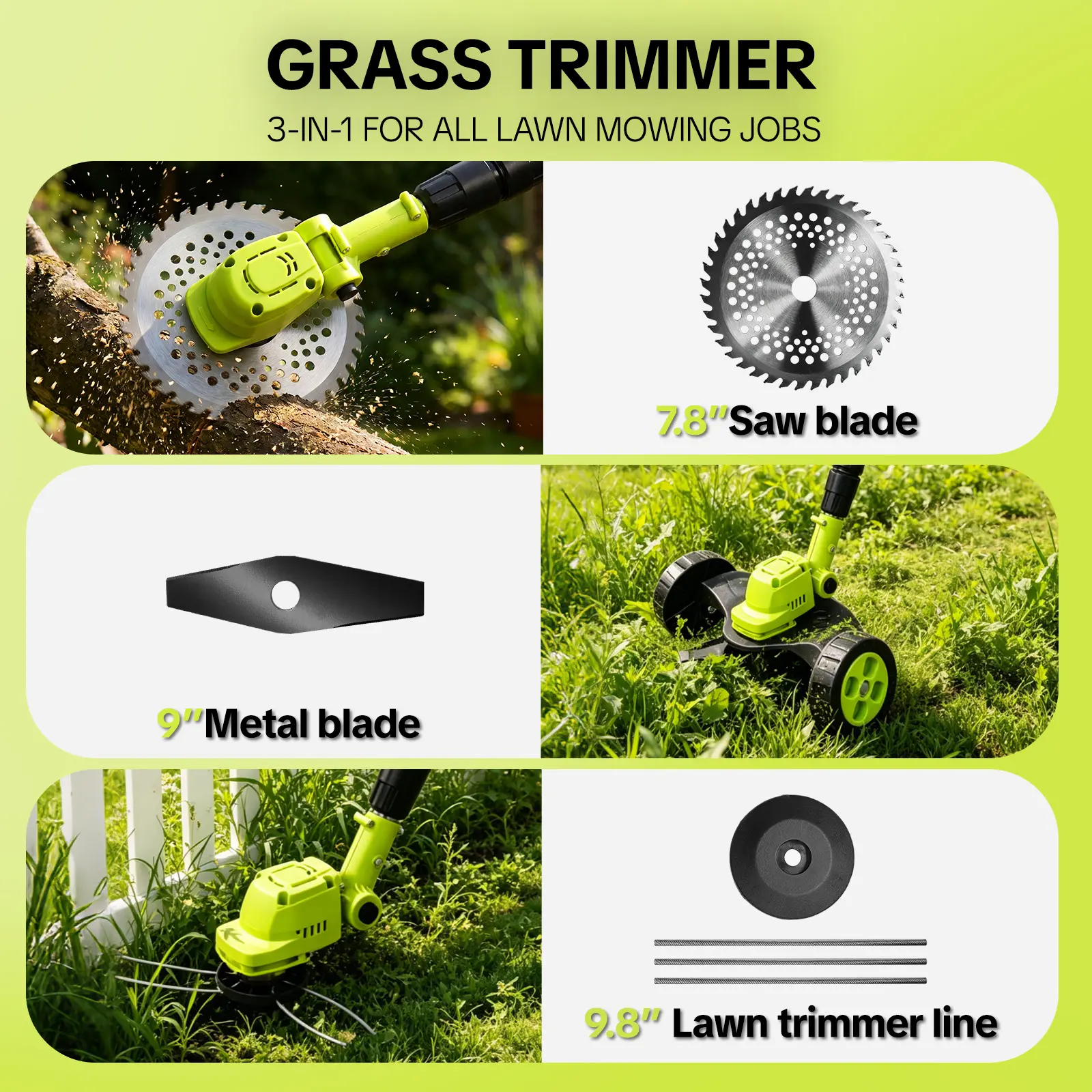 SEESE 3-in-1 Cordless Lawn Mower | 21V Battery Kit β Trimmer, Edger & Mower Combo, Lightweight for Small to Medium Yards - Image 3