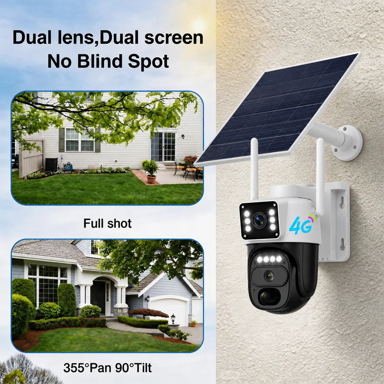 Hawkray 4G LTE Cellular Solar Security Camera Wireless Outdoor, No WiFi Solar Powered Camera, 360° Live View, 2K Color Night Vision, PIR Motion Sensor, 2 Way Talk, Built in SIM Card - Image 4