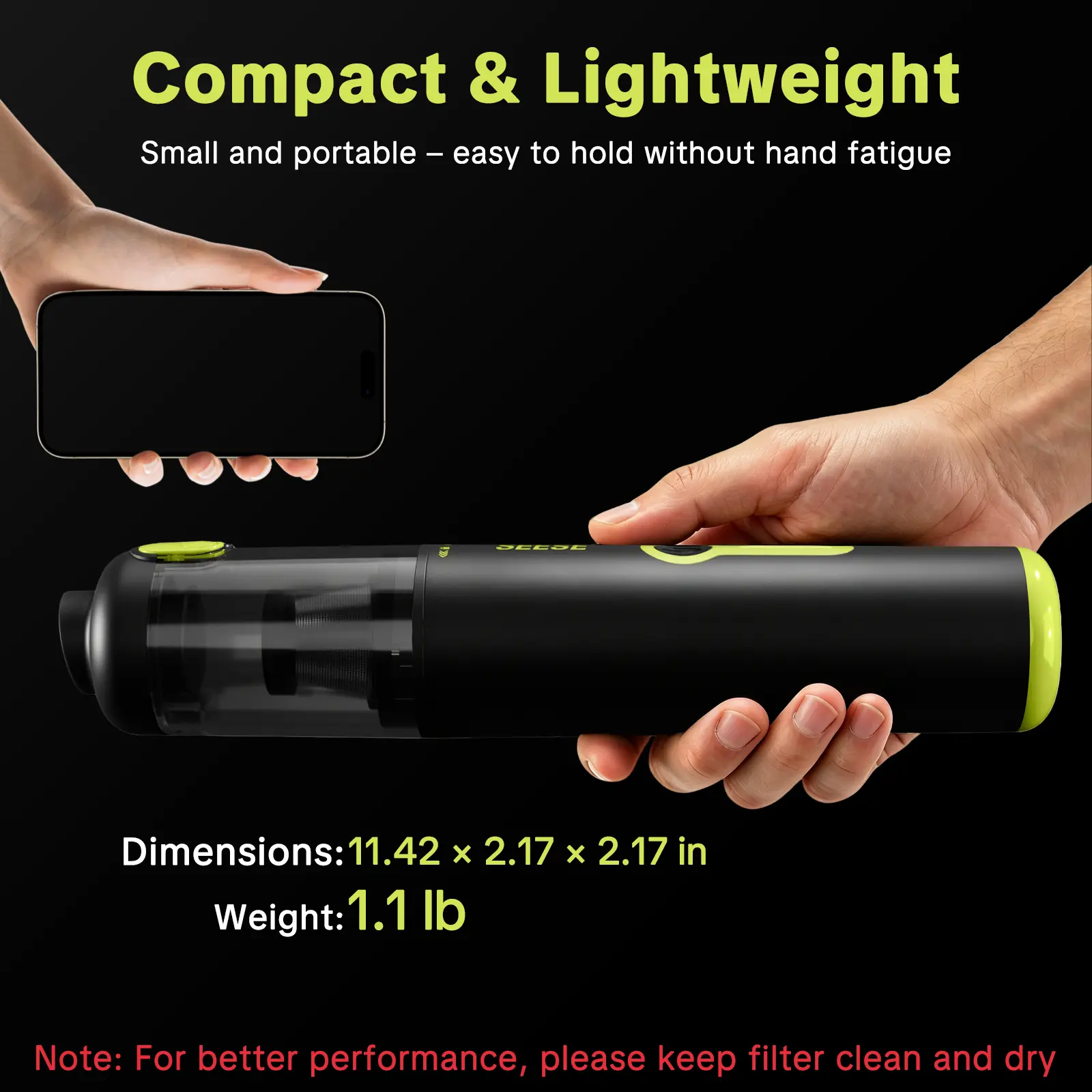 SEESE Car Vacuum Portable Cordless, 20000Pa 2 in 1 Vacuum Cleaner&Air Duster, 100W Brushless Motor Handheld Vacuum Cordless with 6000mAh Battery, Multi-Nozzles for Car, Home, Office, Pet - Image 4